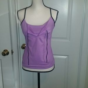 athletic tank top with tie front and shelf bra.